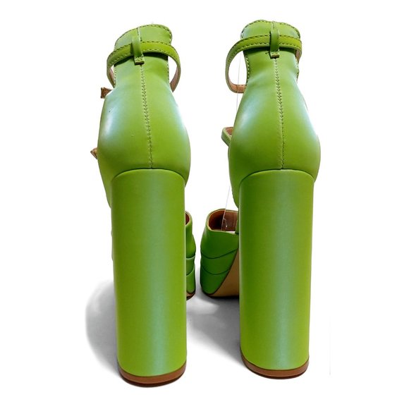 Schutz Elysee Green Double Platform Ankle Strap Pointy Toe Block Heel Dress - Picture 7 of 15